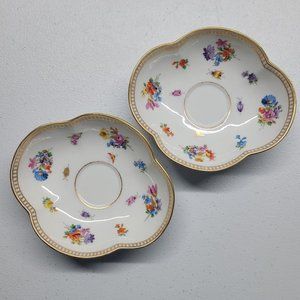 Rare Vintage Antique Meissen Wild Flower Quatrefoil Saucer Set. (Saucers Only)